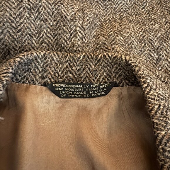 Harris Tweed Brown Herringbone Wool Blazer Womens Size 14 Vintage - Picture 6 of 12